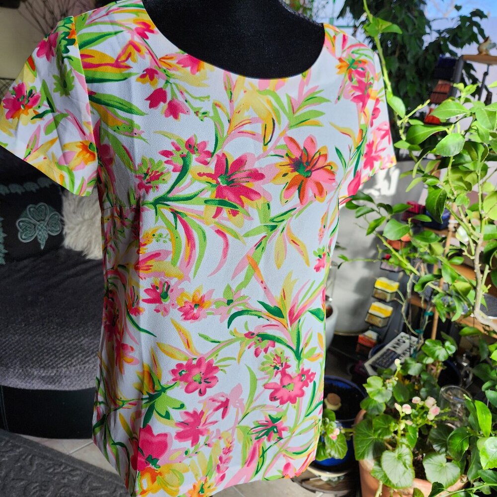 J. Crew NEW with Tags Pink & Green Bright Floral Short Sleeve Blouse XSmall